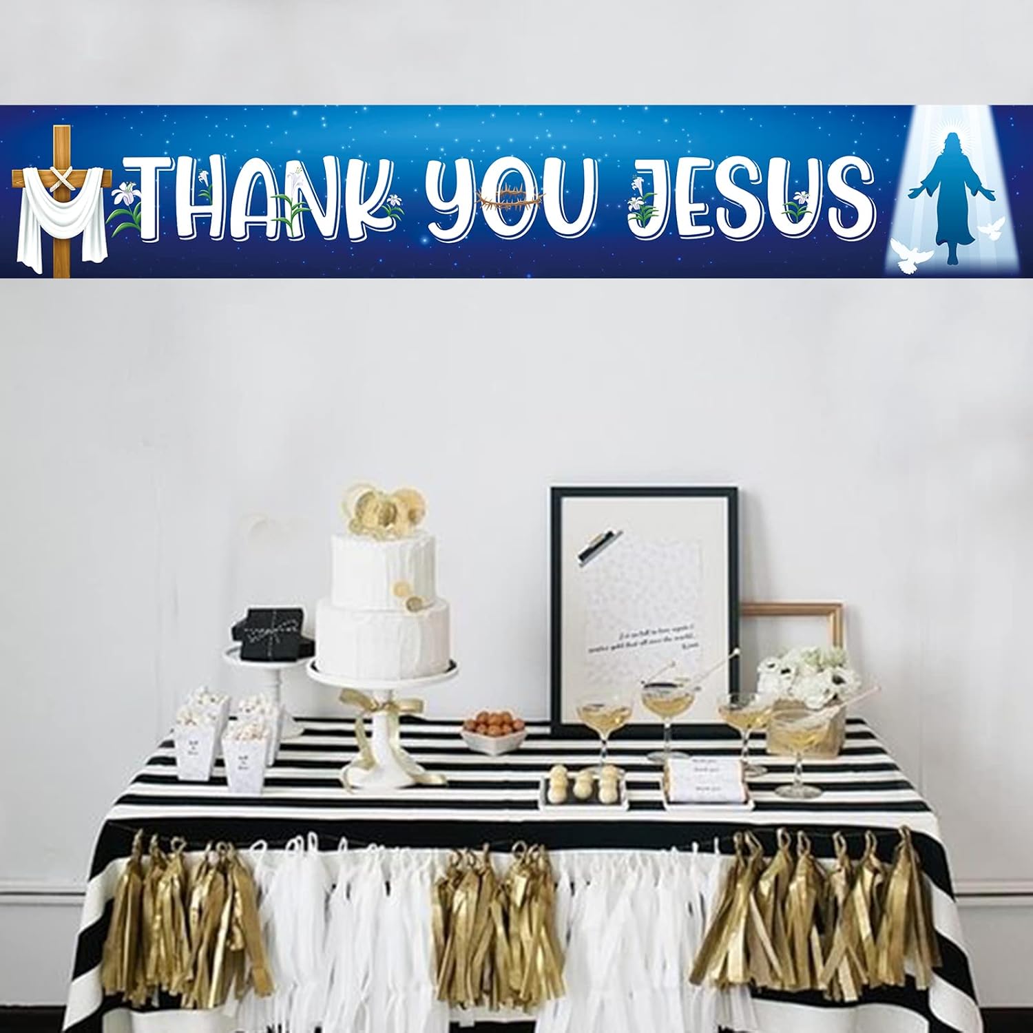 Thank You Jesus Banner,Yard Sign Christmas Baptism Banner,Jesus Is The Reason For The Season,God Bless Winter Holiday Party Supplies,Merry Christmas Party Decorations-9.8 X 1.6 Feet