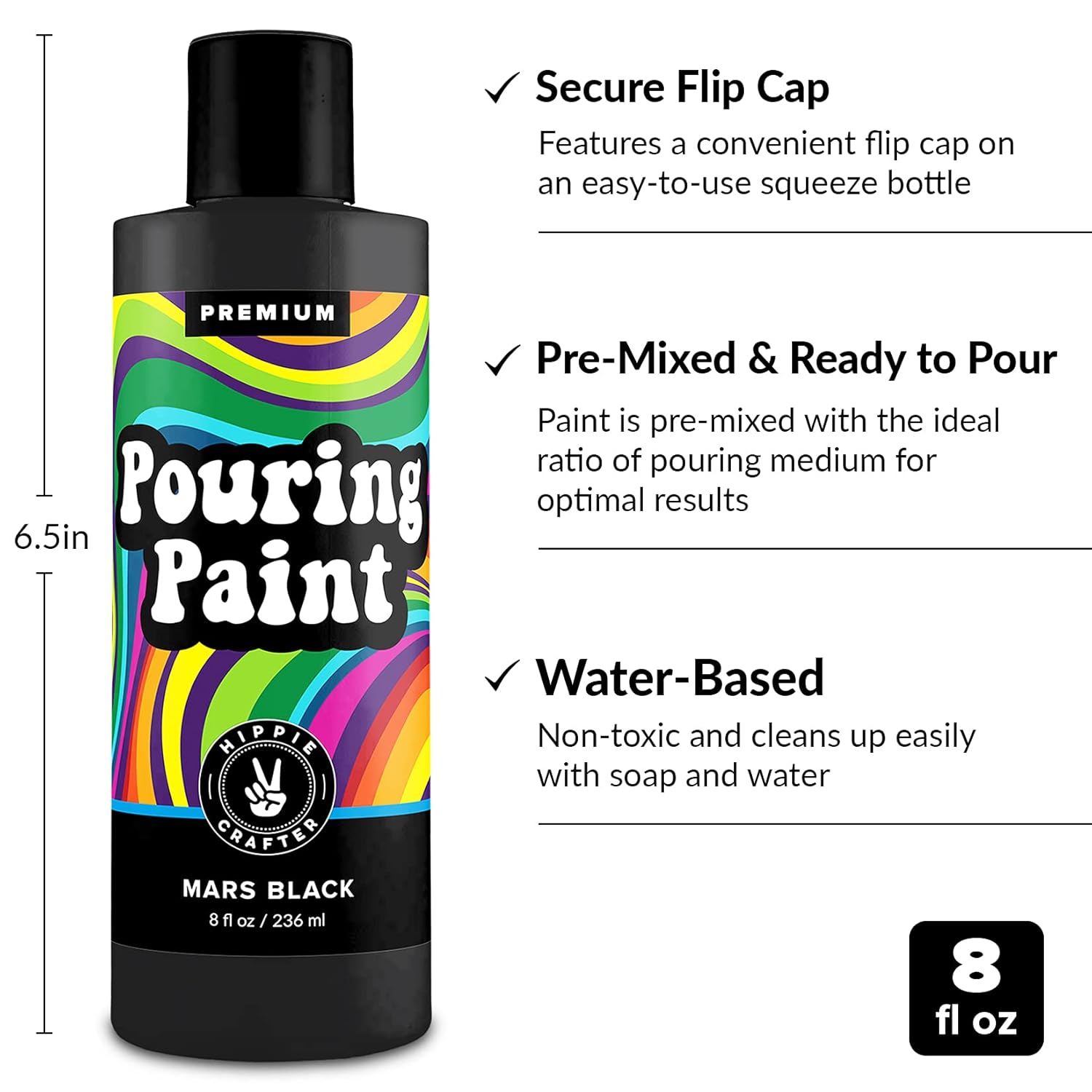 Black Acrylic Pouring Paint, Mars Black, 8Oz (236Ml) Bottle, For Pour Art And Flow Painting
