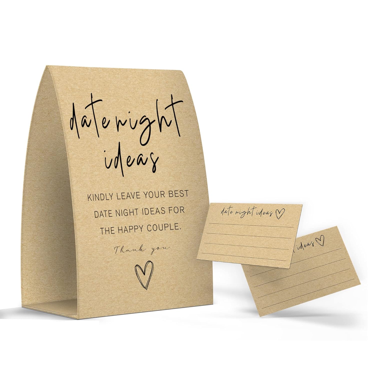 Date Night Idea Sign, Kraft, Date Night Idea Cards, Minimalist Bridal Shower Games, Minimalist Bridal Shower Decorations - One Sign And 50 Cards (Ges35)