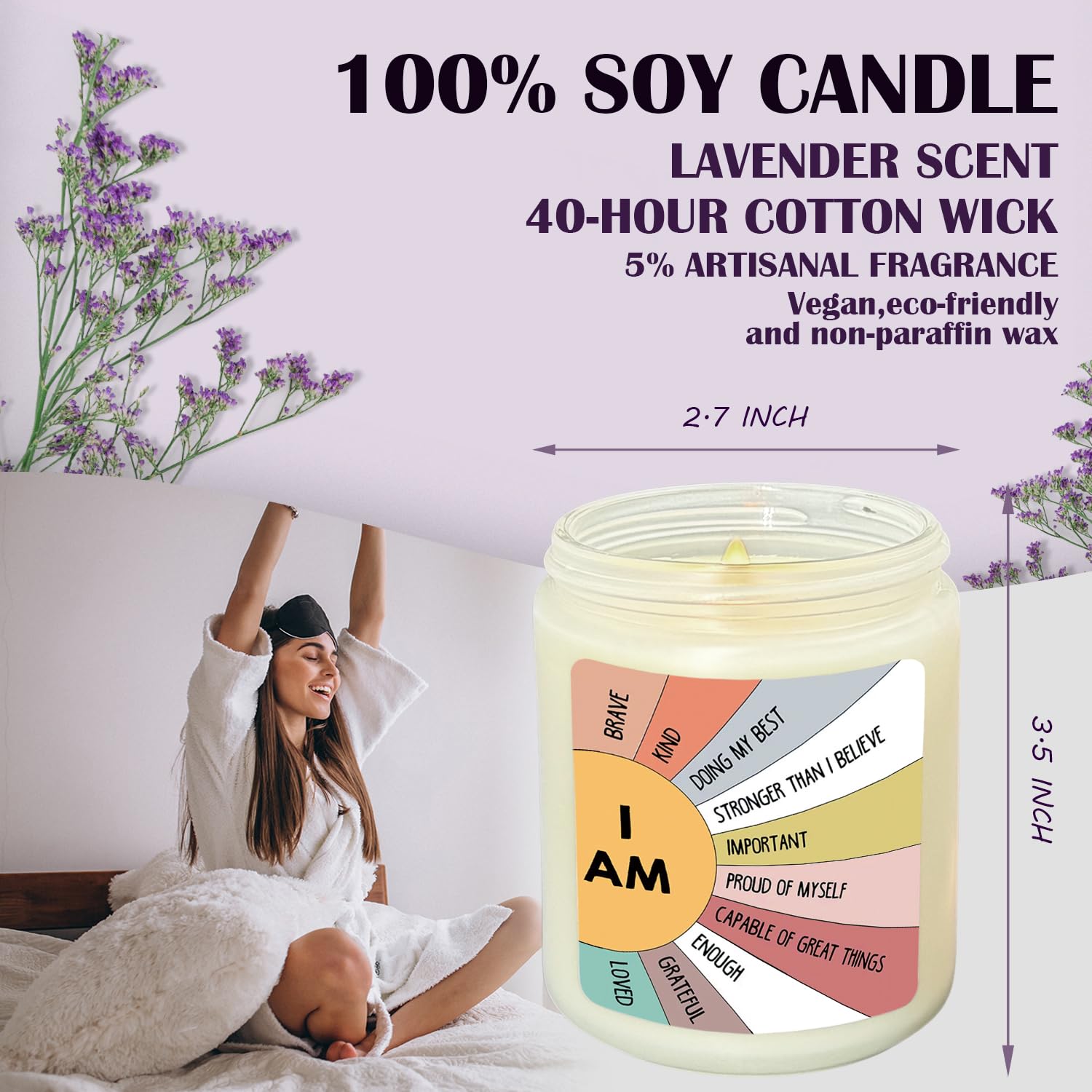 Boho Candles,Best Friend Candle For Women, Inspirational Gifts For Women Friends Teen Girls, I Am Kind Brave Positive Affirmations Scented Candles, Boho Sunshine Candle