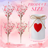 Valentine'S Day Table Centerpiece Decor Romantic Artificial Flower Stems Floral Heart Shaped Berry Picks With Metal Pots For Wedding Party Hotel Office Home Decoration(Pink)