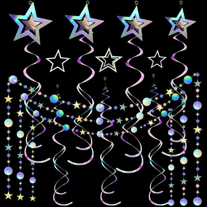 37 Pieces Iridescent Holographic Hanging Bling Twinkle Star Galaxy Gar