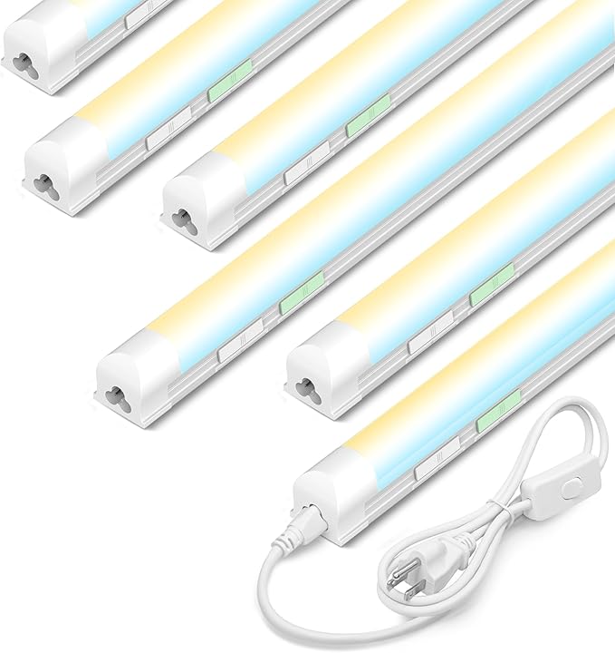 6 Pack Dimmable 4FT LED Shop Lights 30W 4500LM Tunable Linkable Plug In Lights for Garage Workshop
