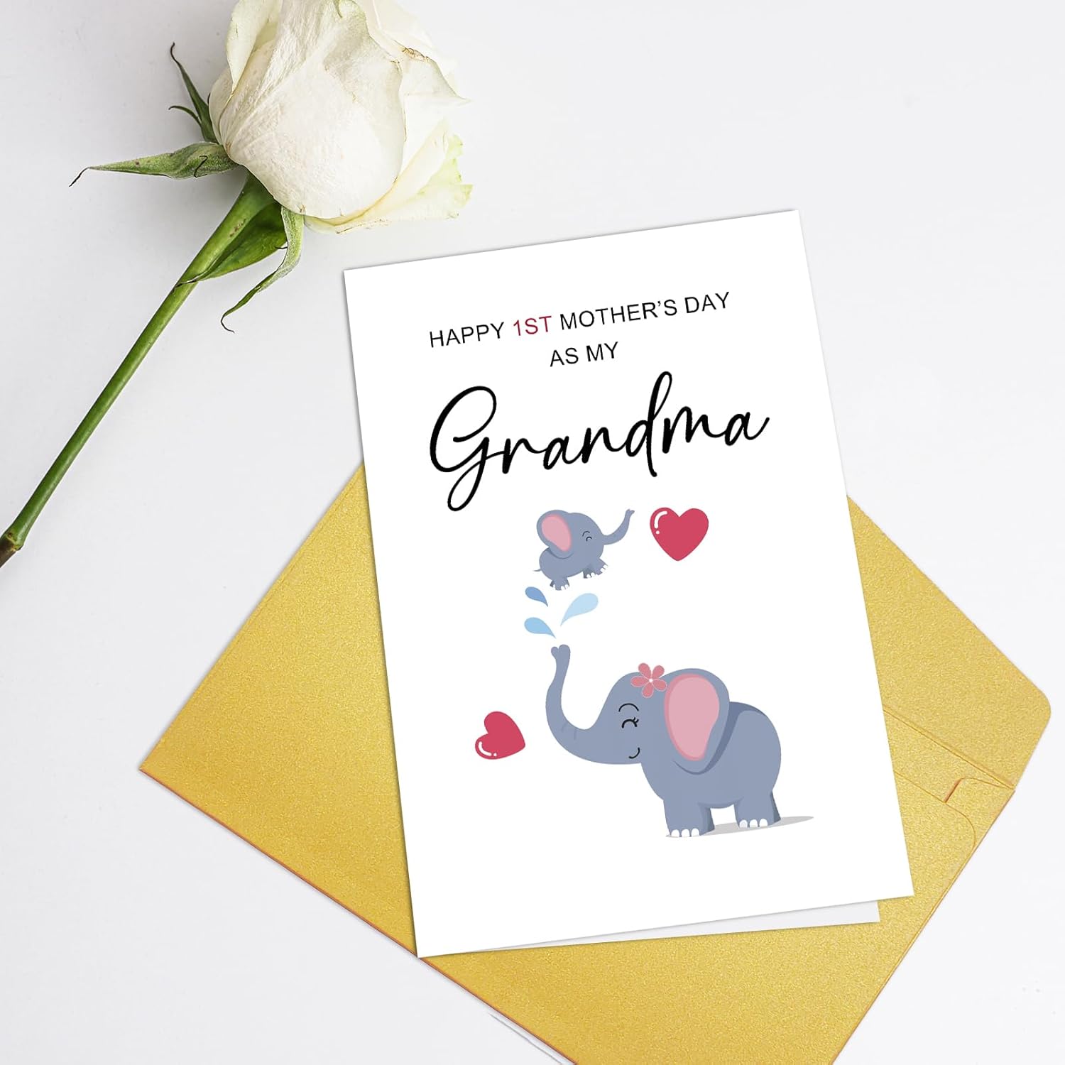 Cute Elephant First Mother'S Day Card For Grandma, Sweet 1St Mothers Day Card From Grandchild, Happy 1St Mother'S Day As My Grandma