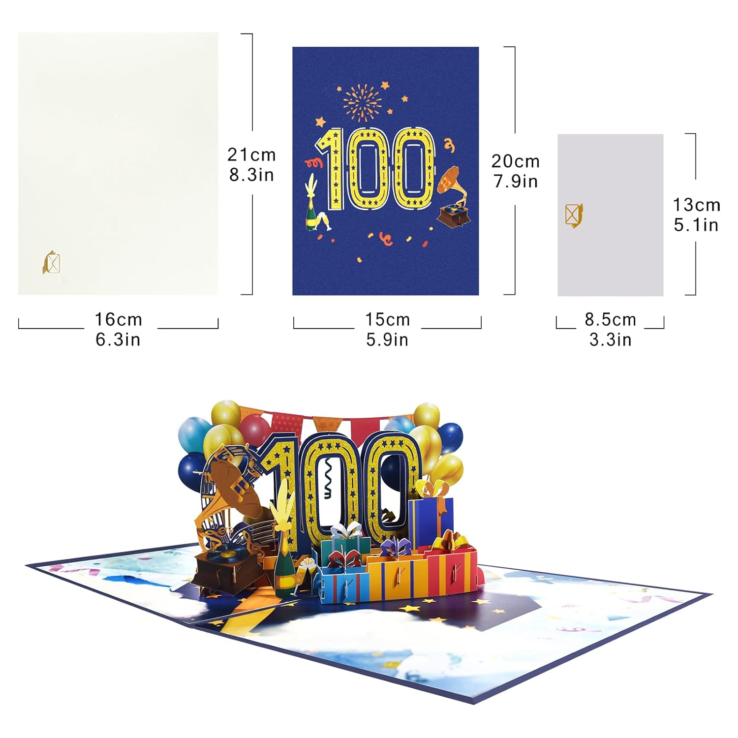 100 Years 0Ld Small Packs Pop Up Happy Birthday Greeting Card, Ideal Love Gift For Adult And Kid With Blank Note & Envelope, Celebration For Daughter, Son, Mom, Dad, Friend, Children