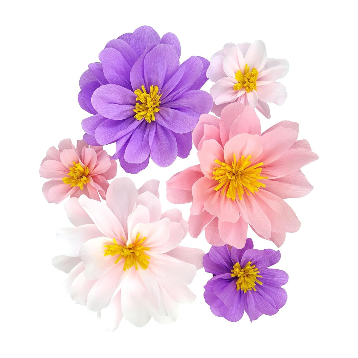 Large Pink & Lilac Paper Flower For Girls Birthday Diy Wall Decor Events Party Centerpiece Photobooth Backdrop 12 Inch-7 Inch Pak Of 6