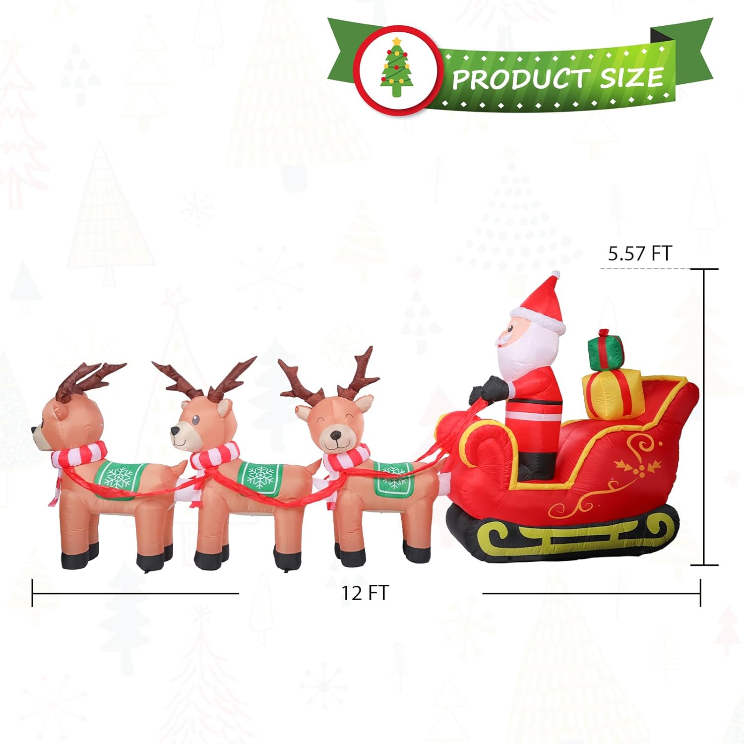 12 Ft Christmas Inflatable Decorations, Santa Claus On Sleigh With Reindeer Propeller Built-In Bright Led Light Blow Up