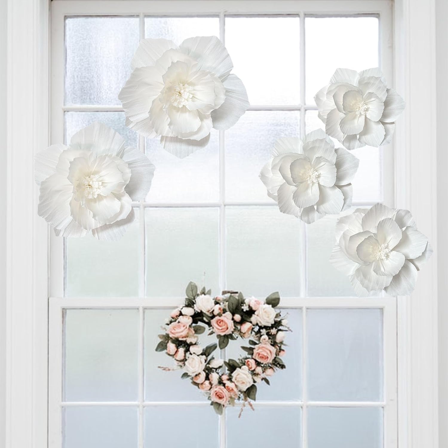 White Paper Flowers Artificial 3D Wall Décor Wedding Birthday Bridal Baby Shower Nursery Room Backdrop Table Centerpieces Party Decorations Supplies