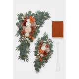 Burnt Orange Artificial Wedding Arch Flowers Kit (Pack Of 3) With 26Ft Terracotta Shiny Arch Draping Fabric For Diy Wedding Party Ceremony Reception Backdrop Floral Decoration