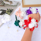 Wrist Corsage, 2 Pcs Wedding Bridal Bridesmaid Mother Of Bride And Groom Silk Rose Wrist Pearls Flowers Ceremony Anniversary Dinner Party Homecoming, White