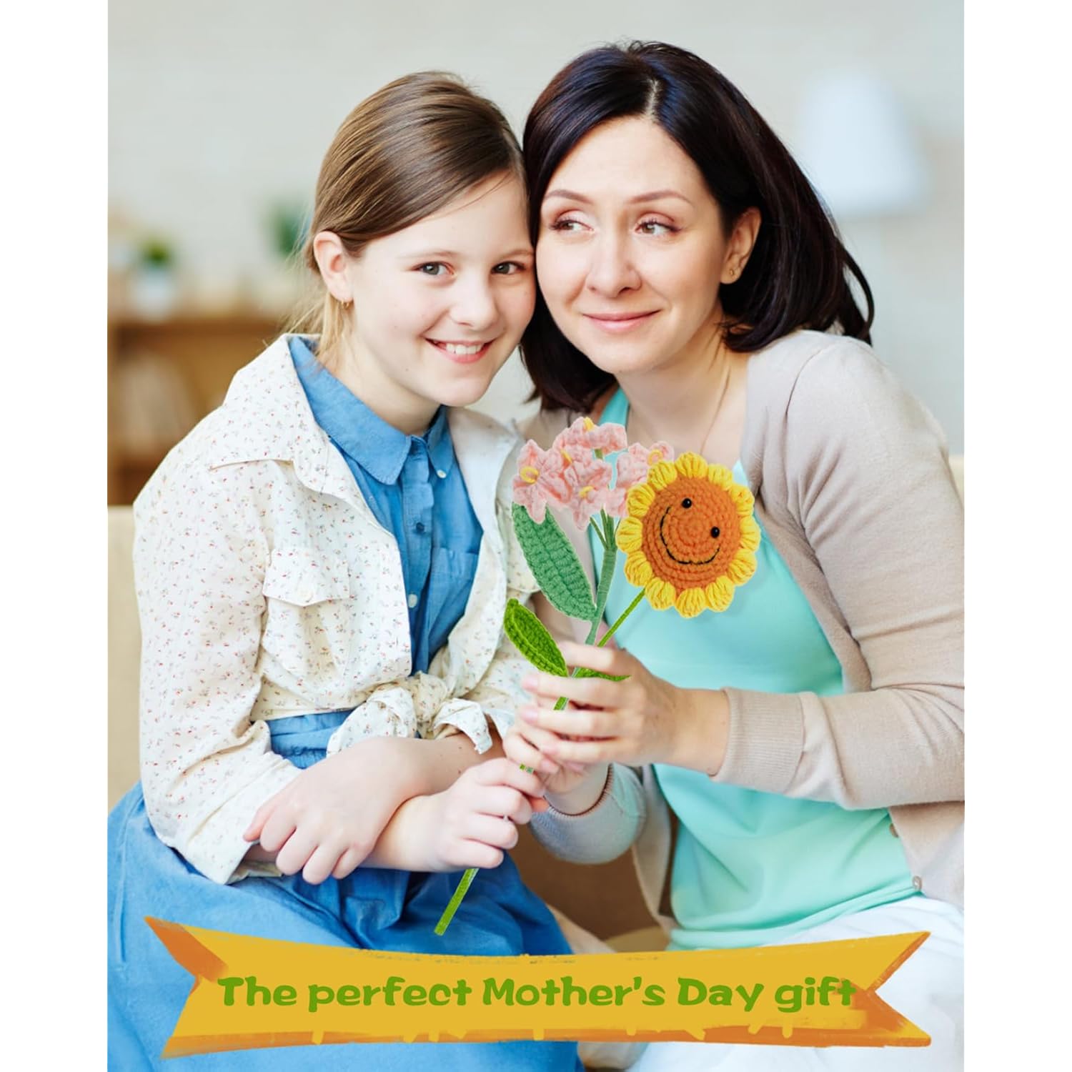 Handmade Crochet Flowers For Mom With Heartfelt Cards Handmade Knitted Flower Bouquet Mother’S Day Gift