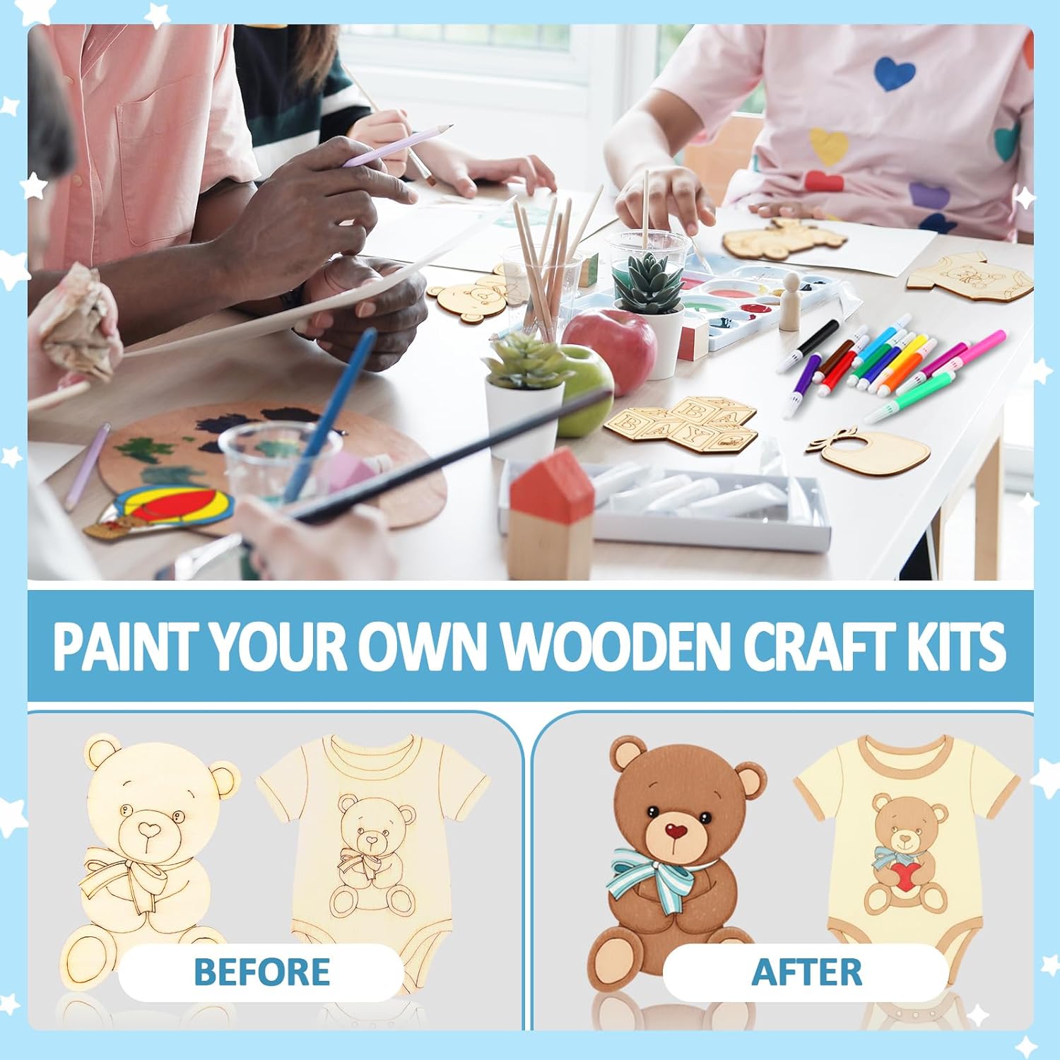 24 Set Bear Baby Shower Activity Supplies Wooden Painting Kit For Adults We Can Bearly Wait Baby Shower Decorations Gender Reveal Party Favors Guests Prize Gift Goodie Bag Stuffers