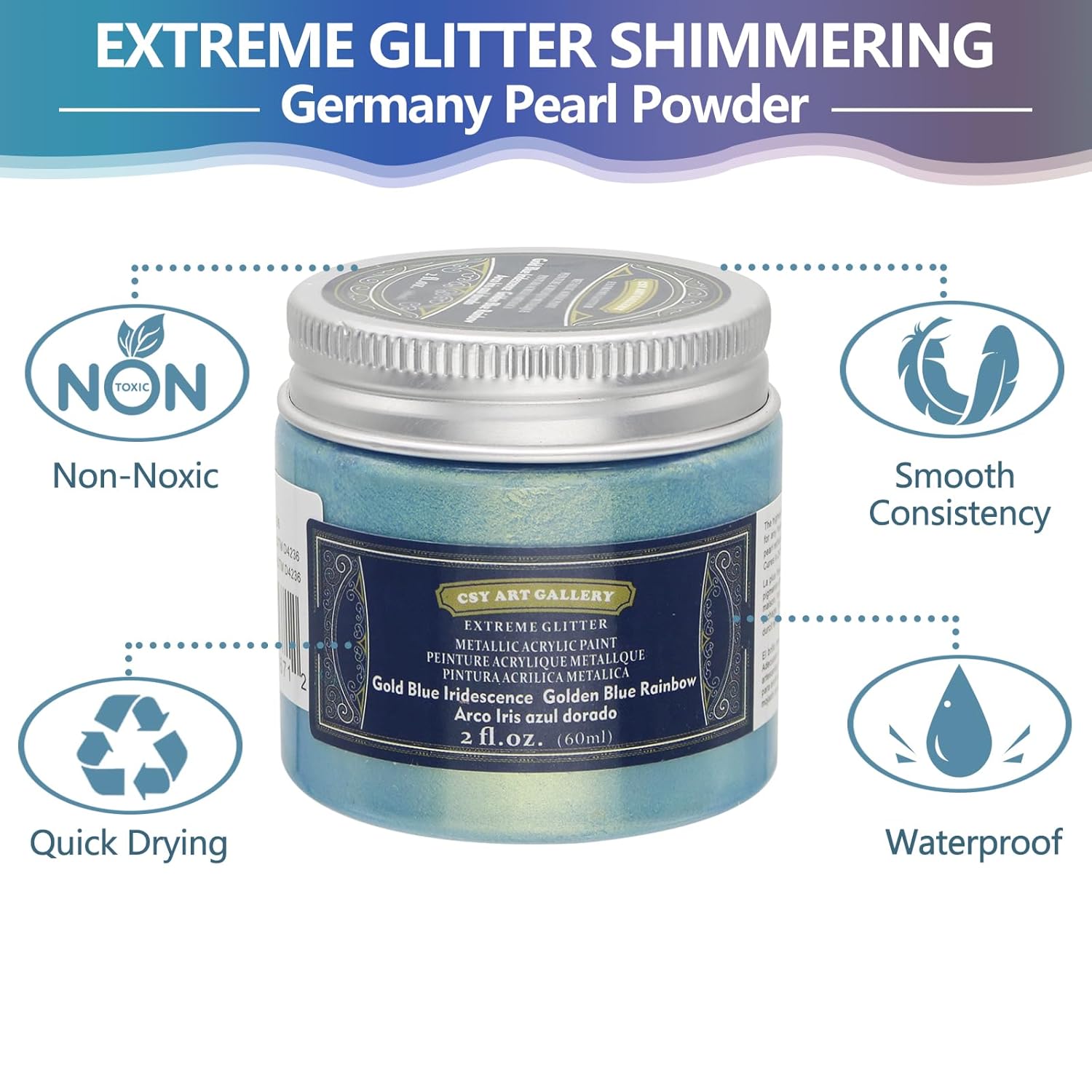 Metallic Acrylic Paint -Blue Planet High Brightness Glitter Pigment-Art Craft For Artists & Painters, Canvas Halloween Pumpkin Ceramic Rock Painting (Cosmic Planet)