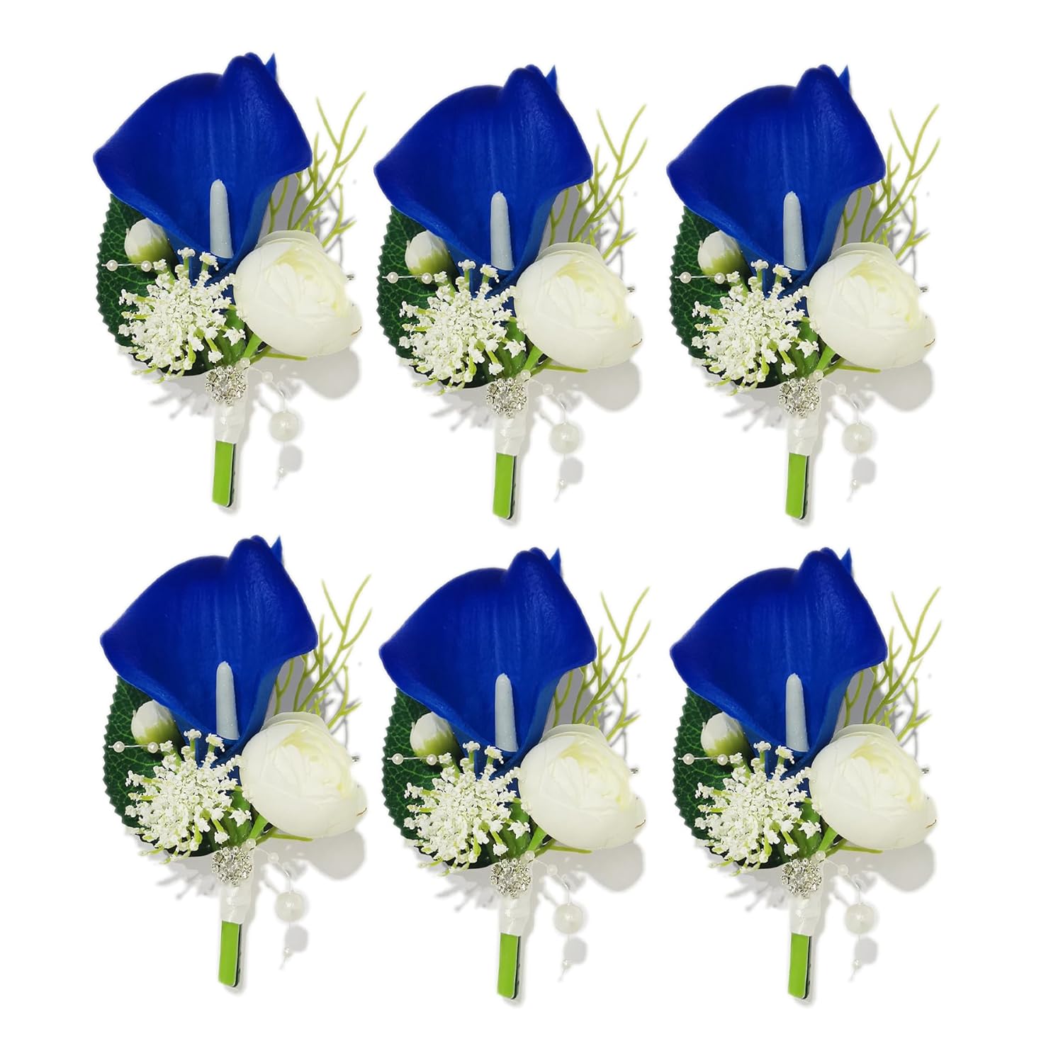 Calla Lily Wrist Flower,Set Of 6, Bridesmaid Wedding Party Wrist Flower,Bridal Flower Used For Dance Parties?Groom And Groomsman, Corsage (6 Royal Blue Corsage)