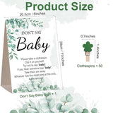 Baby Shower Games, Greenery Don'T Say Baby Baby Shower Game,1 Sign And 50 Mini Clothespins, Baby Shower Decoration