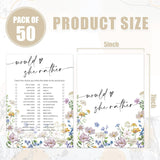 50 Sheets Wildflower Bridal Shower Game Cards Floral Double Sided Party Game Activity Cards For Would She Rather Wedding Bachelorette Party Games Supplies