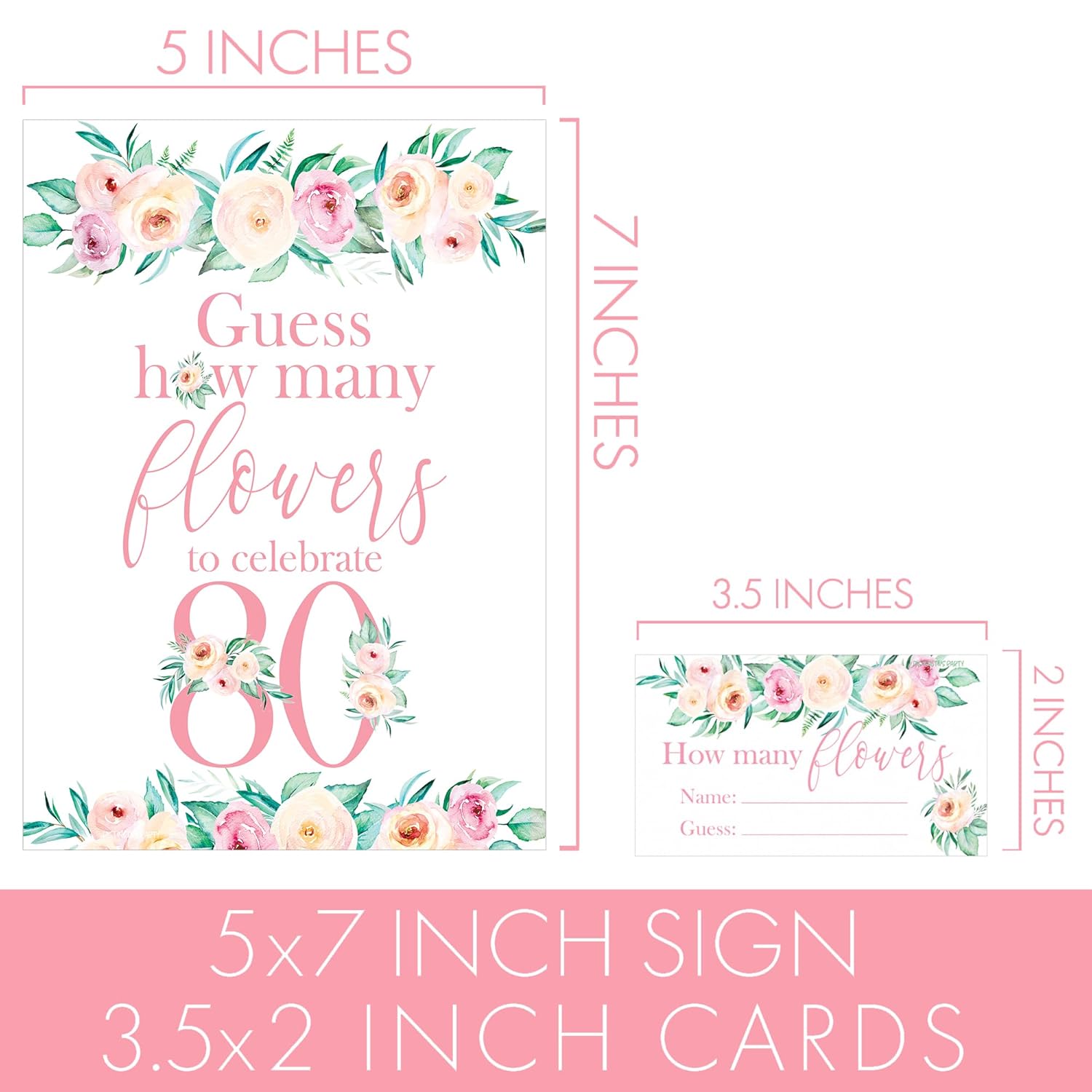 80Th Birthday Party Game – How Many Flowers – Pink Floral Birthday Games For Adults, Flower Garden Theme