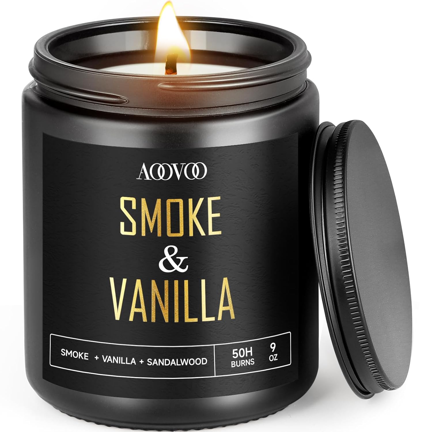 Scented Candles For Men - Smoke & Vanilla Candles For Home Scented, Masculine Black Candle Gift For Women & Men, Gifts For Birthday, 9 Oz Natural Soy Wax