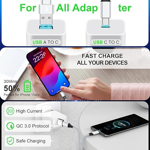 2 Pack 4FT USB C Splitter Multi Charging Cable 4 in 2 Fast Charger Cord for Phones Tablets