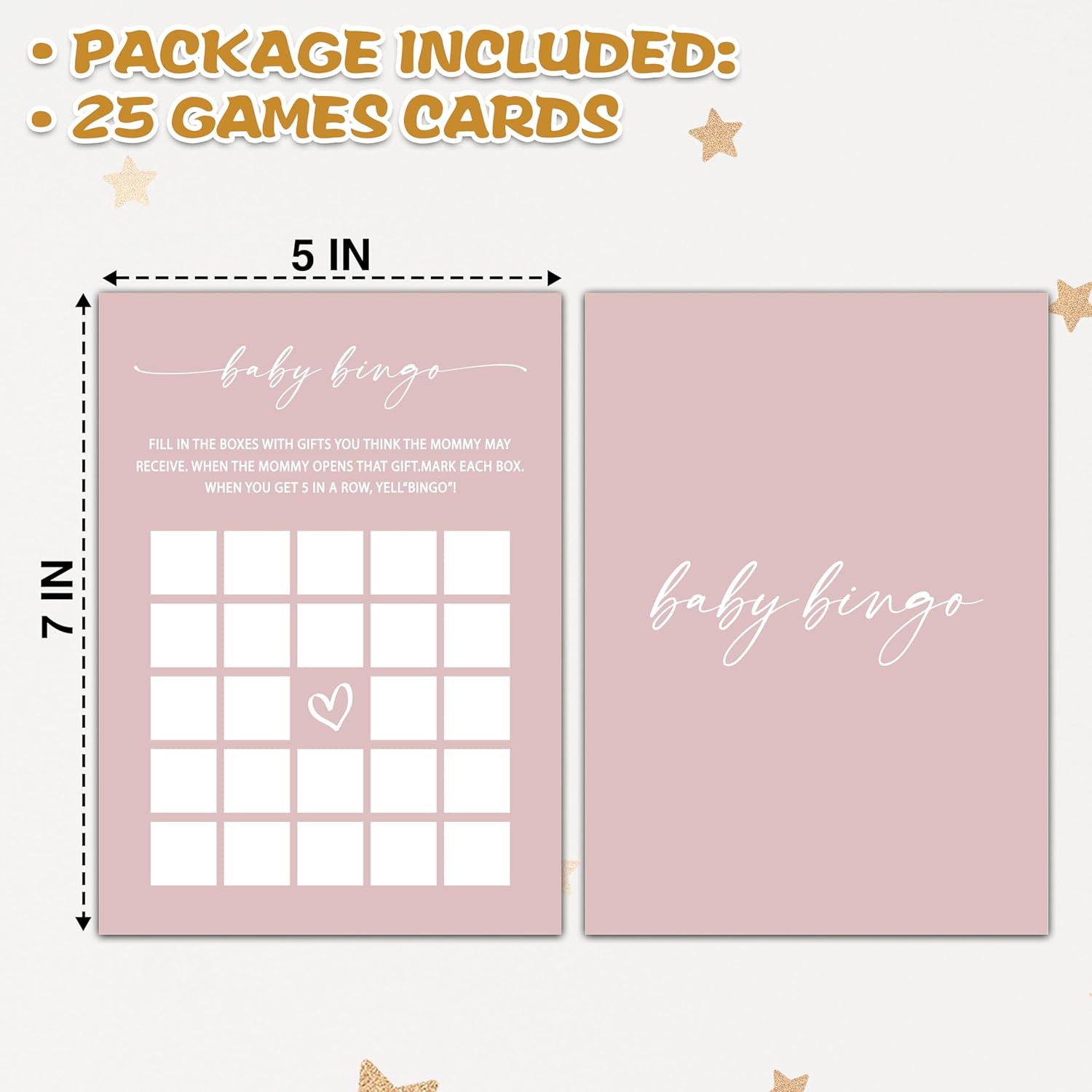 Blush Pink Baby Shower Game, Baby Shower Bingo Game Cards, Gender Reveal Party Game, Baby Shower Party Activities & Decorations -25 Game Cards(B01)