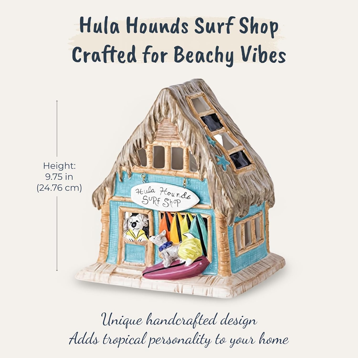 Blue Sky Ceramics Hula Hounds Surf Shop Candle House, Multi (18222)