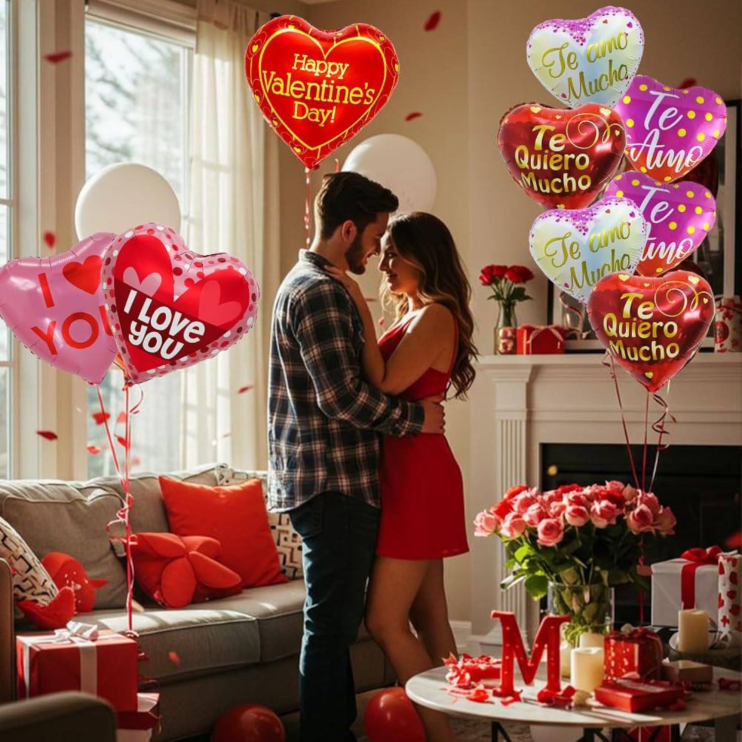 36Pcs Happy Valentine'S Day Balloons - Red Pink Heart I Love You Balloons For Valentines Day Decorations, Mix 18'' 18Pcs English & 10'' 18Pcs Spanish Foil Balloon For Romantic Photo Props, 6 Designs