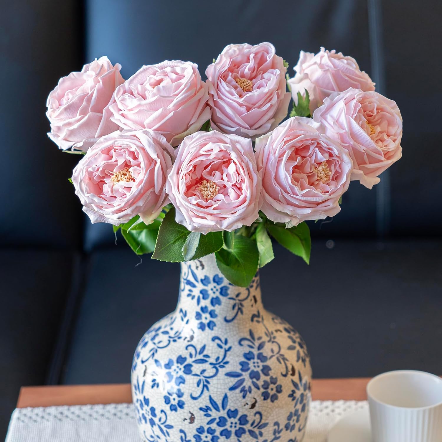 Fake Flowers For Decoration Home Decor Real Touch Artificial Flowers Austin Rose Peony Latex Fake Flower Living Room Decoration Vivid Pink Roses Peonies (Light Pink 4Pcs)
