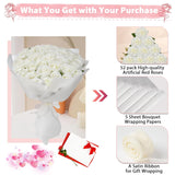 White Roses Artificial Flowers Bulk, 52Pcs Fake Roses White Flowers, Diy Silk Faux Roses Bouquet, Realistic White Faux Flowers Mohter'S Day Valentine'S Day Decor