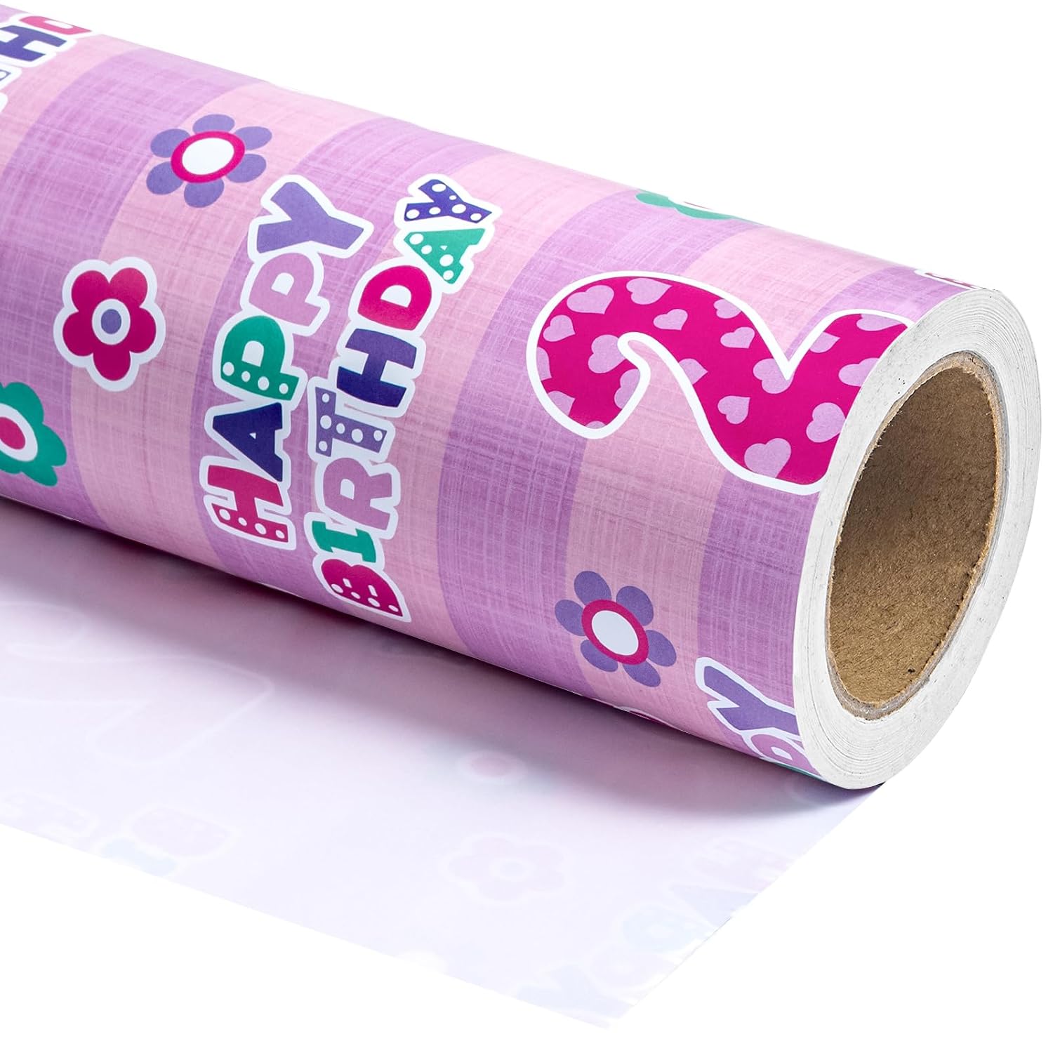 2Nd Birthday Wrapping Paper - Mini Roll - 17 Inch X 9.8 Feet - Pink Floral And Happy Birthday Wrapping Paper For Girls, Baby Shower, Party, Holiday