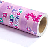 2Nd Birthday Wrapping Paper - Mini Roll - 17 Inch X 33 Feet - Pink Floral And Happy Birthday Wrapping Paper For Girls, Party, Holiday