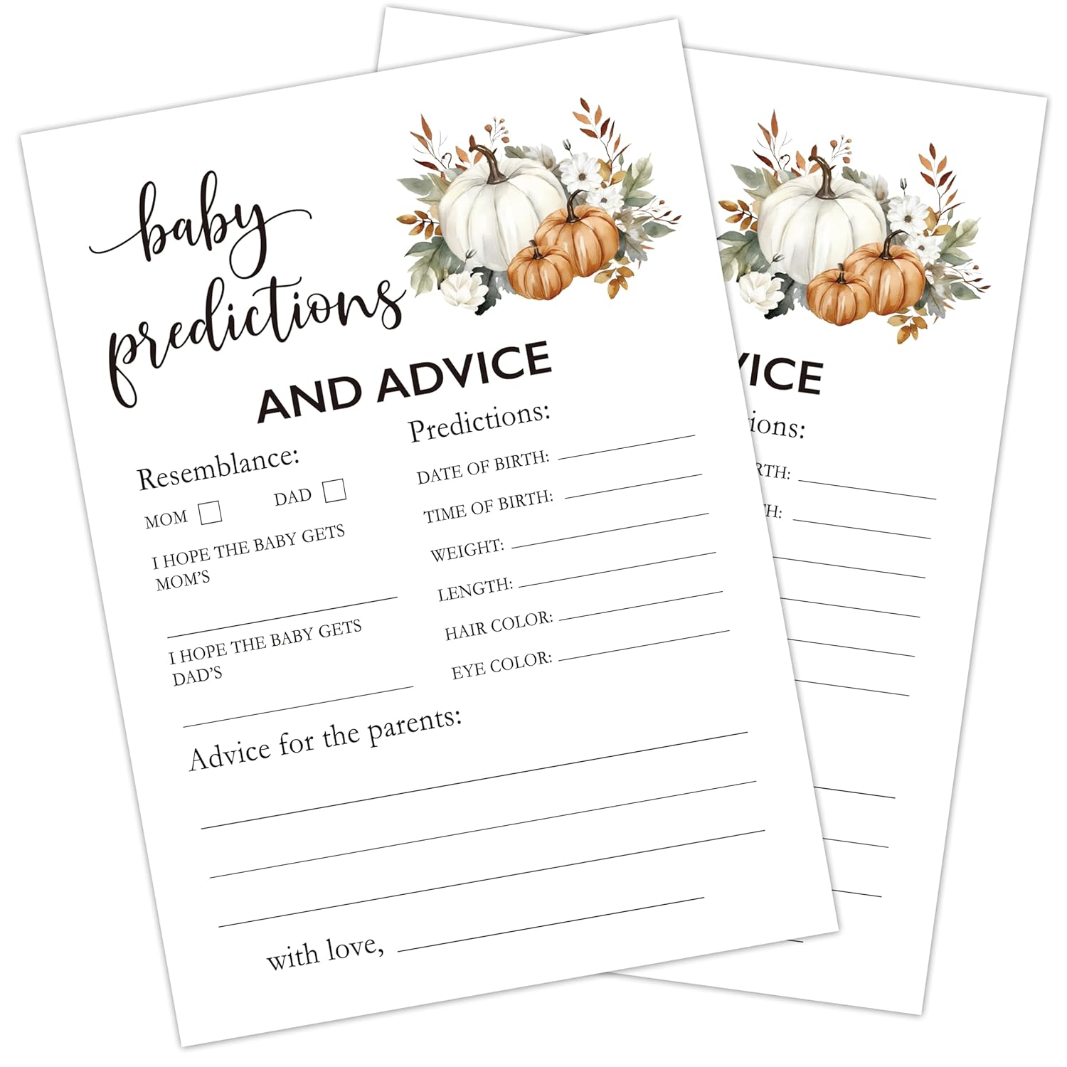 Fall Baby Shower Games, Baby Predictions And Advice Themed Gender Reveal Party Game, Fall Festival Games Cards With Pumpkin Design, Boho Baby Shower Games, Thanksgiving Party Supplies -06