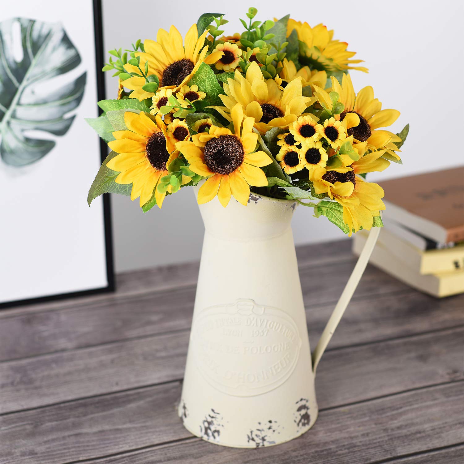 Artificial Sunflower Bouquet, 4 Bunches Silk Sunflowers Fake Yellow Flowers For Home Decoration Wedding Decor (4 Pack)