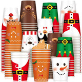 200 Pcs Christmas Paper Cups Xmas Disposable Coffee Cups 9 Oz Santa Snowman Elk Disposable Christmas Paper Drinkware For Tea Beverage Cocoa Cold Hot Drink