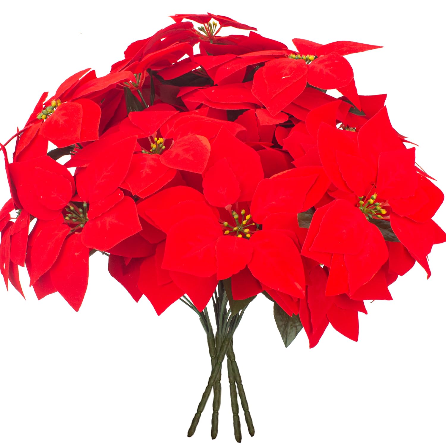 5 Artificial Poinsettia Flowers Bouquet Christmas 7 Heads 19.6”Faux Red Poinsettia Bush Fake Flowers For Home Porch Xmas Tree Garden Indoor Outdoor Office Christmas Decorations