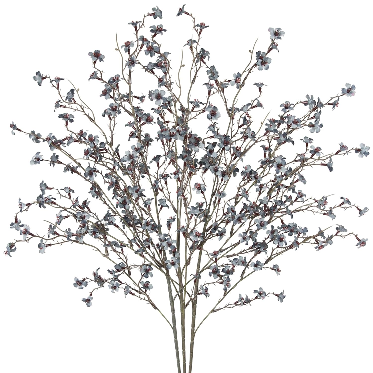3 Pcs Cherry Blossom Branches Artificial Flowers For Spring Summer Indoor Decoration Faux Cherry Blossom Long Stems Dusty Blue Silk Fake Flowers For Tall Vase Arrangements Home Wedding Table