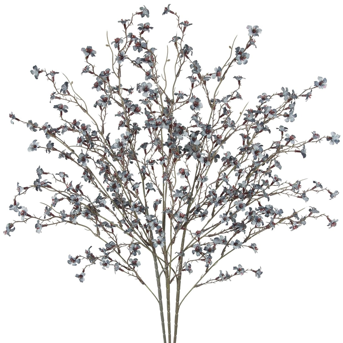 3 Pcs Cherry Blossom Branches Artificial Flowers For Spring Summer Indoor Decoration Faux Cherry Blossom Long Stems Dusty Blue Silk Fake Flowers For Tall Vase Arrangements Home Wedding Table