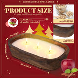 1 Pack 10 Oz Wood Dough Bowl Candles Home Rustic Dough Bowl Soy Candle 3 Wick Scented Candles Gifts For Men Women Farmhouse Table Centerpiece Home Decor For Christmas(Apple Cinnamon)