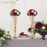 Artificial Flower Centrepieces For Tables - 6 Pcs Burgundy & Dusty Rose & Creamy White Fake Flowers Roses Balls 9.5In Diam - Silk Faux Rose Arrangement For Wedding Party Centerpiece Table Decor