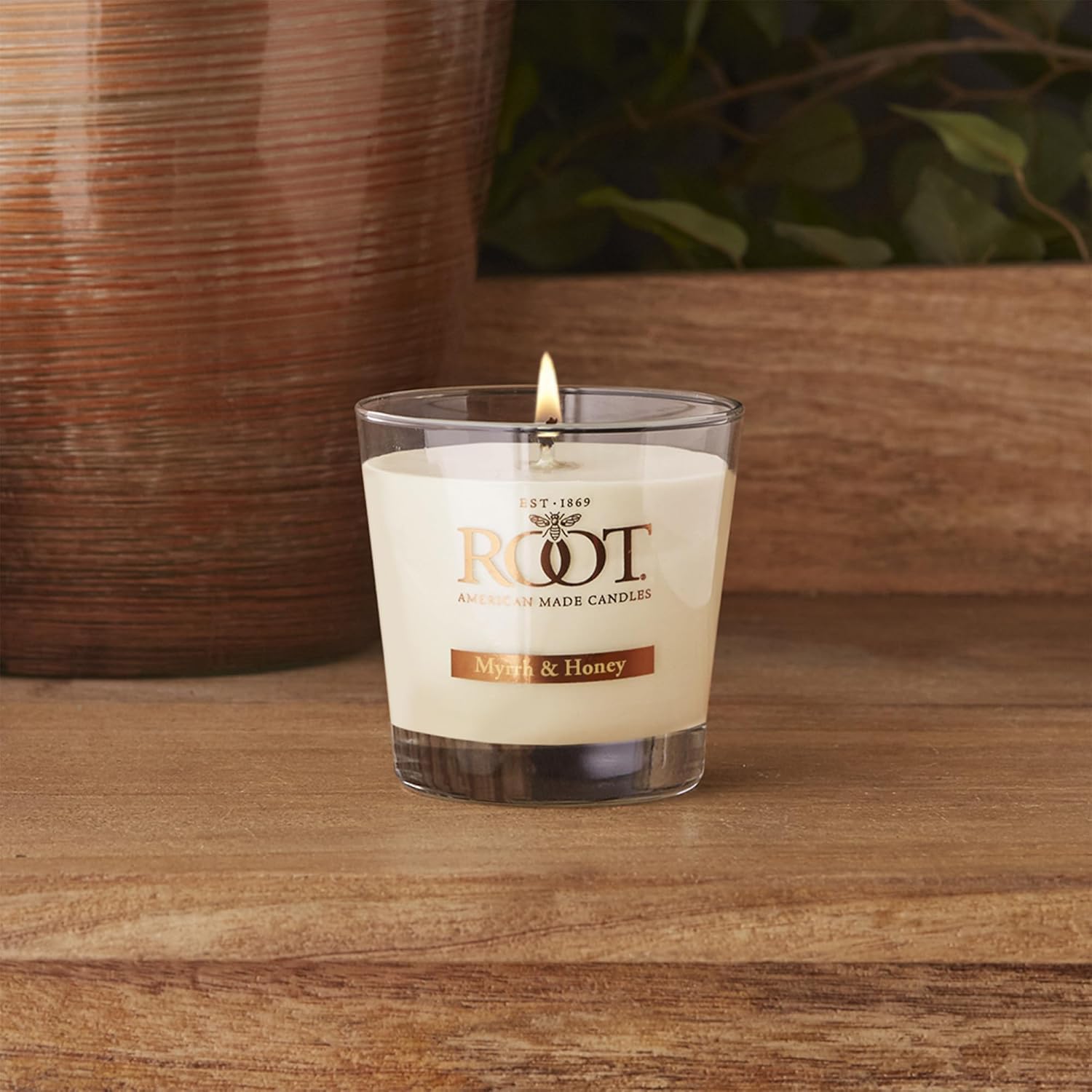 Root Candles Scented Candles Honeycomb Beeswax Blend Premium Handcrafted Candle, Small Veriglass, Myrrh & Honey