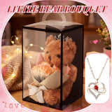 Orange Valentine'S Day Bear Flower Bouquet Rose For Women Artificial Rose Bouquet Gift Box With Plush Bear Greeting Card Love Gift For Girlfriend Mother Wife Anniversary Birthday