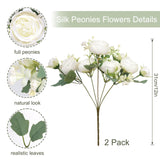 Peonies Artificial Flowers, White Artificial Peonies, Silk Peonies Flowers Bouquet Faux Flowers Fake Floral Arrangements For Table Centerpiece Wedding Party Home Decor (White, 2Pcs)