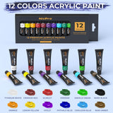 34Pcs Kids Painting Set With Pattern Canvas, Art Painting Supplies Kit With 12 Acrylic Paints,10 Brushes,6 Canvas Panels,Table Easel,Paper Pad,Color Wheel,Palette For Beginner Students