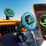 3 in 1 RGB LED Wireless Car Charger Magnetic Phone Holder Fast Charging Mount for iPhone 17 16 15 14 13 12
