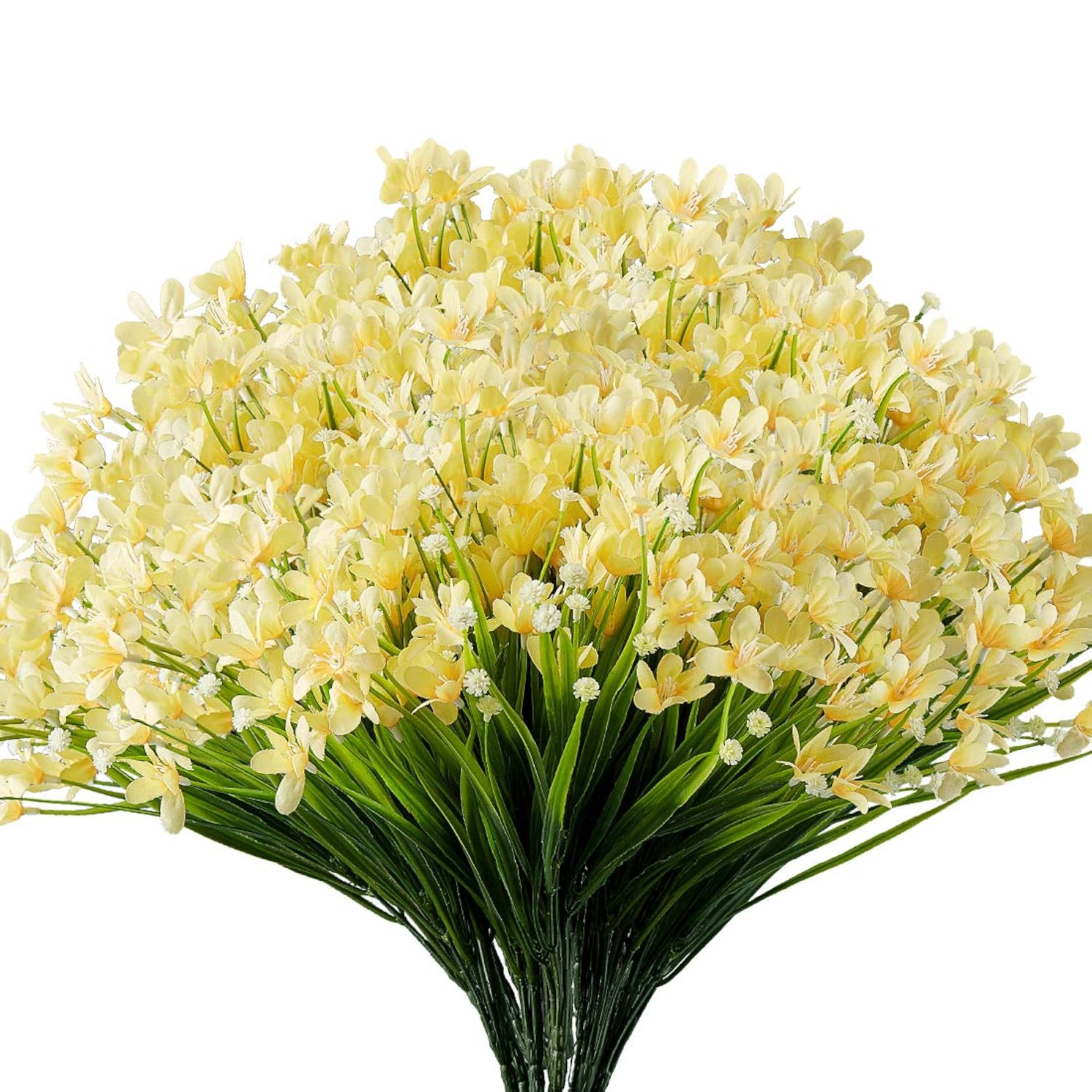10 Bundles Artificial Daffodils Flowers, Fake Artificial Greenery Uv Resistant No Fade Faux Plastic Flowers For Wedding Bridal Bouquet Outdoor Home Garden Kitchen Office Table Vase(Yellow)