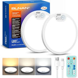 2 Pack Rechargeable Motion Sensor Ceiling Lights with Remote 3 Color LED Fixtures