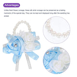 6Pcs Wrist Corsage Artificial Flower Bracelets Rose Wrist Bride Groom Decorative For Wedding Ceremony Prom Party Anniversary Sky Blue