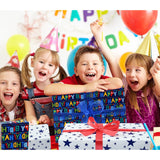 Reversible Birthday Wrapping Paper For Boys Girls Kids Adults Baby Shower Holiday - Colorful Happy Birthday Lettering And Stars Design - Gift Wrap Paper Roll, 17.7 Inch X 33 Feet