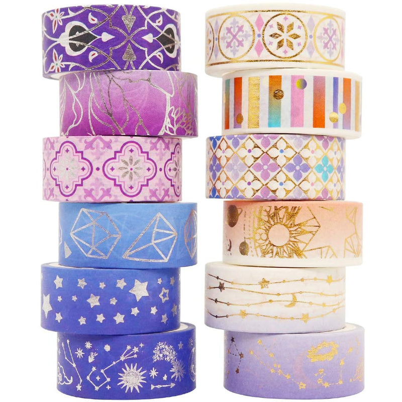 Galaxy Washi Tape Set Purple Stars Masking Tape Silver/Gold Foil Decorative Fo