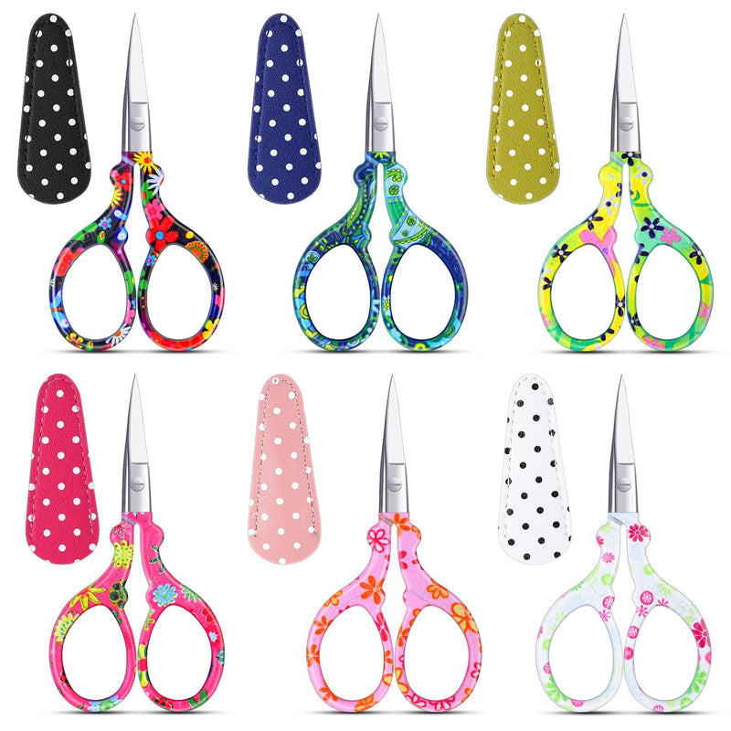 6 Pcs 3.6 Inch Embroidery Scissors With Artificial Leather Cover Sewin