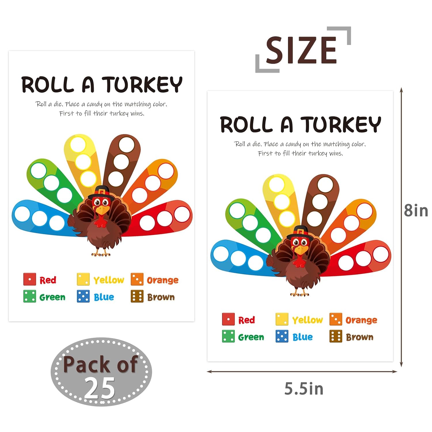 25 Player Turkey Thanksgiving Dice Game Fall Party Favor Cards Autumn Desk Game